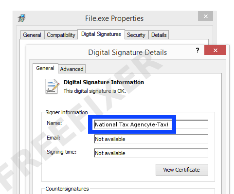 Screenshot of the National Tax Agency(e-Tax) certificate